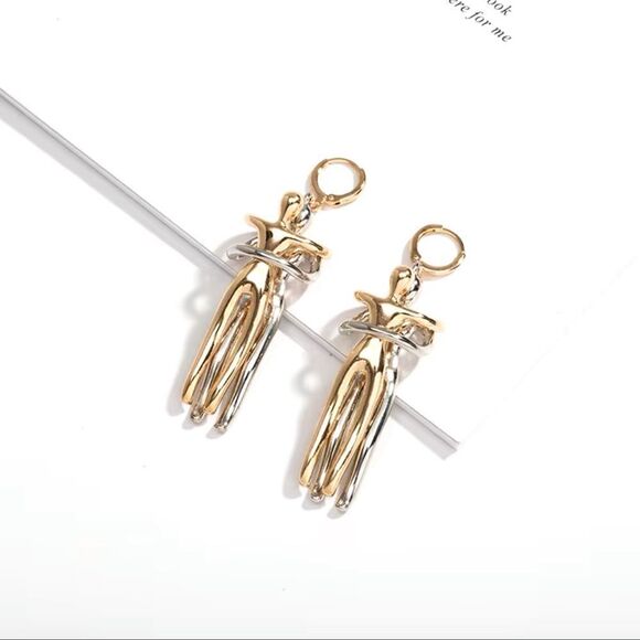 Free People Abstract Dancing Couple Earrings-Gold And Silver - Picture 3 of 10